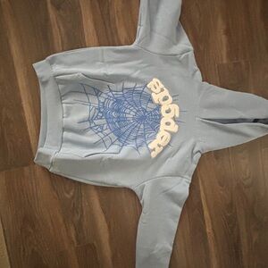 Light Blue Graphic Hoodie Sweater with Web Design
